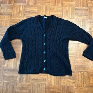 Manrico Luxury Italian Cashmere Black Cable Knit Cardigan Women's XL To XXL
